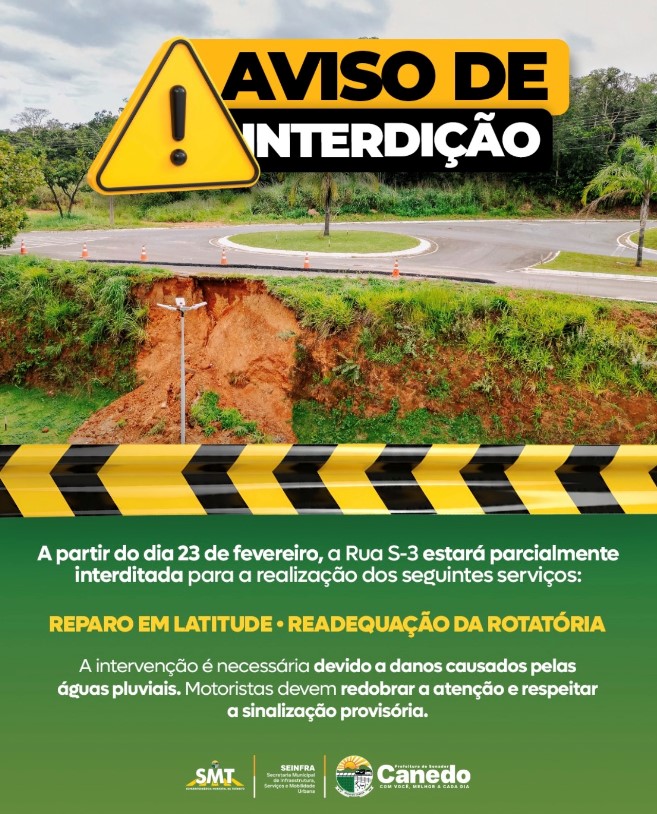 Rua S-3 será parcialmente interditada para obras de reparo estrutural e readequação viária