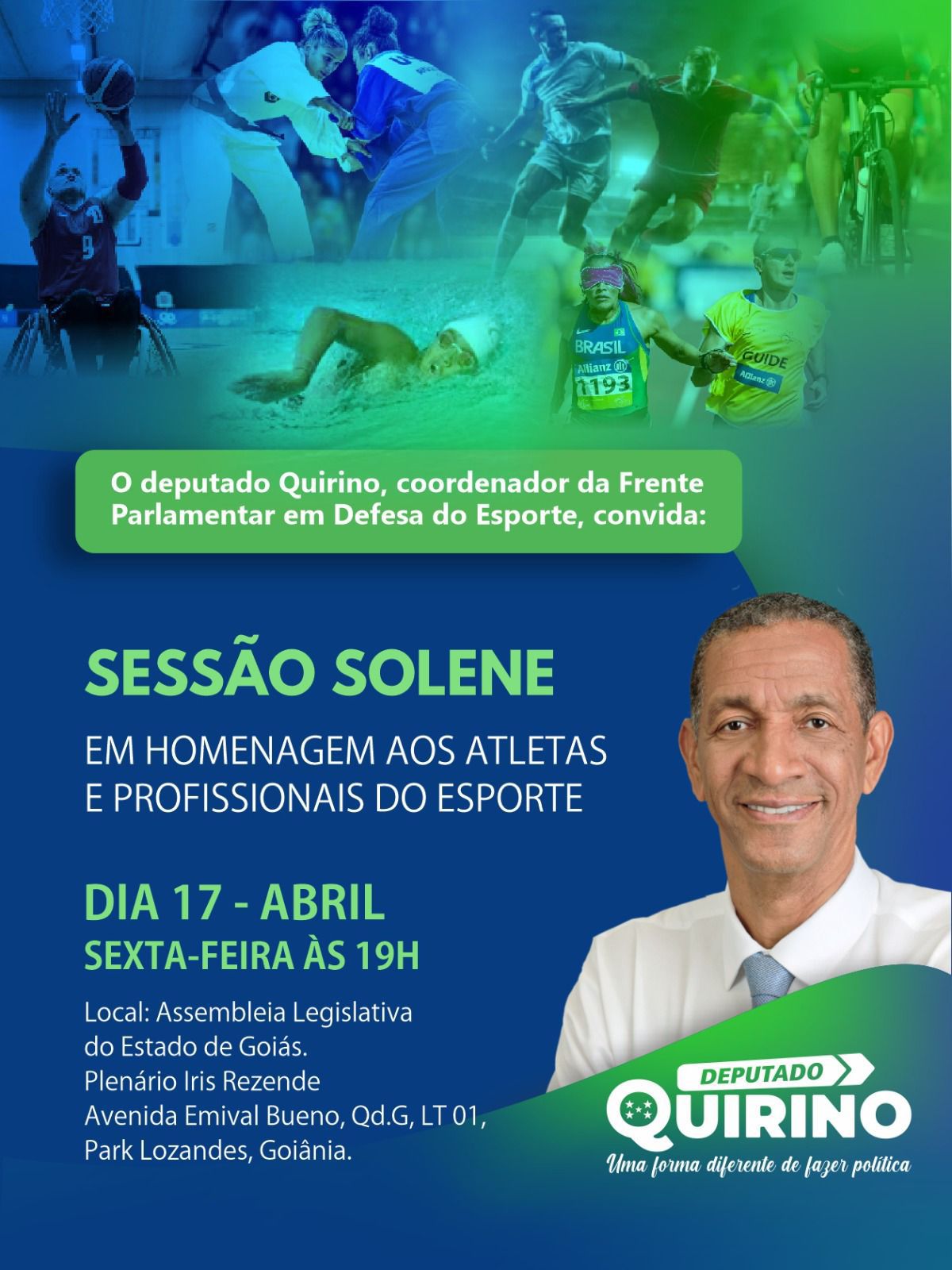 Deputado Ricardo Quirino promove sessão solene em reconhecimento ao esporte goiano.