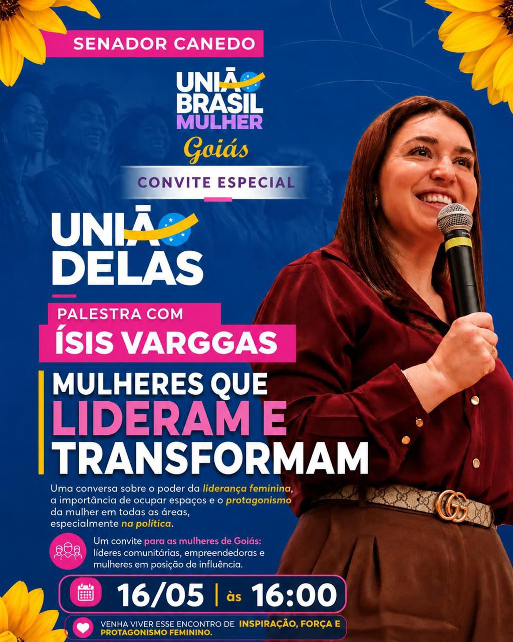 União Brasil irá destacar a liderança feminina em evento com a palestrante Ísis Vargas em Senador Canedo.