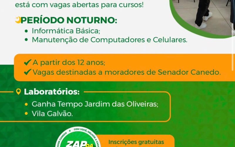 Cursos gratuitos de informática e manutenção de celulares têm vagas abertas em Senador Canedo